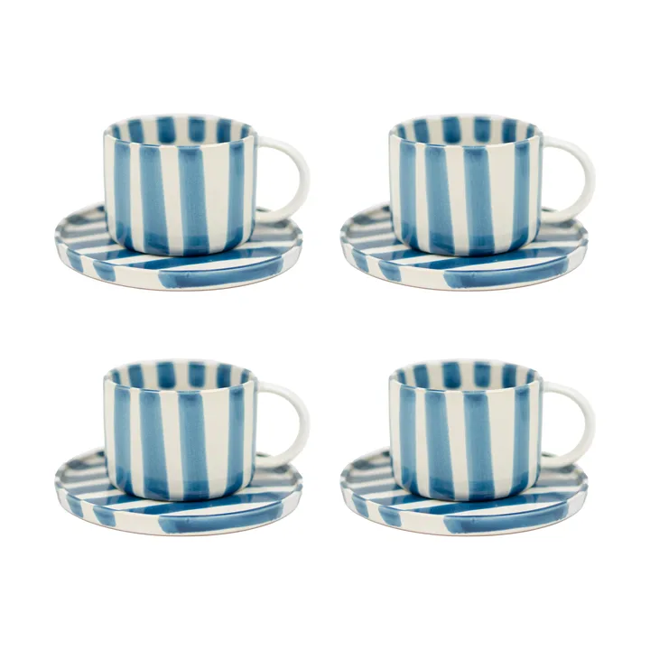 Monica Tasse mit Untertasse 4er-Pack - Blau - Olsson & Jensen