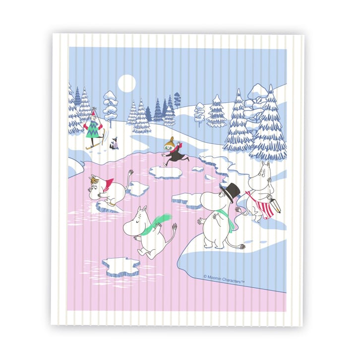 Mumin Spüllappen Winter 2022 14,5 x 17cm - Blau-Weiß-Rosa - Opto Design