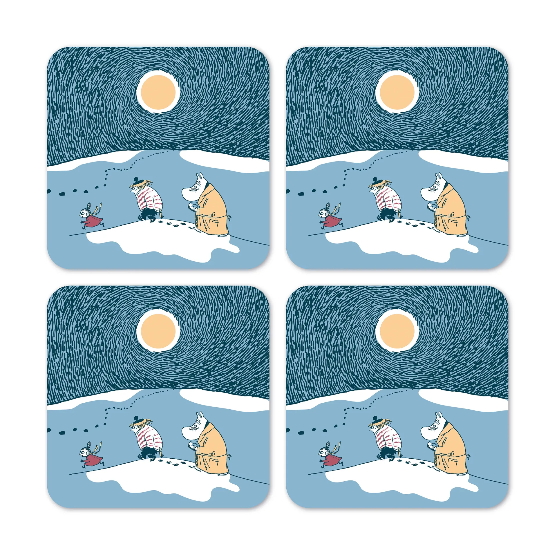 Snow Moonlight Mumin Glasuntersetzer Winter 2021 4er Pack, 9 x 9cm Opto Design