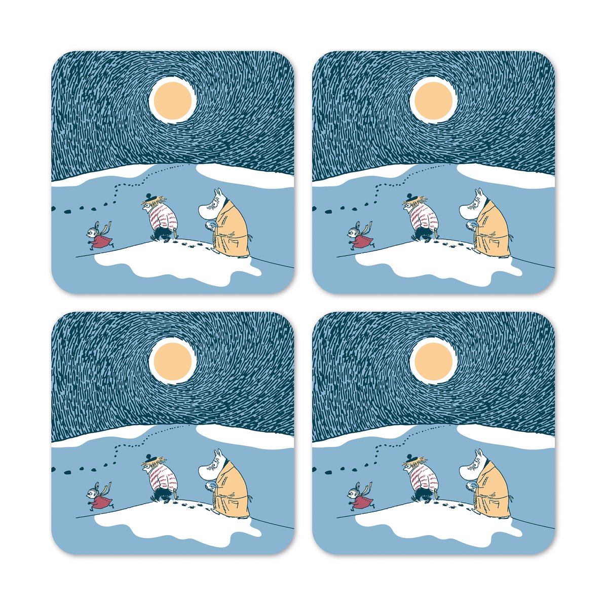 Opto Design Snow Moonlight Mumin Glasuntersetzer Winter 2021 4er Pack 9 x 9cm