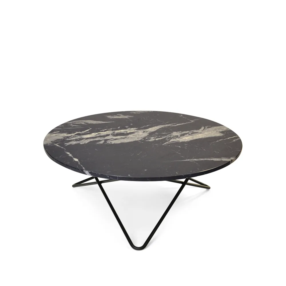 Large O Table Couchtisch, Marmor marquina matt, Schwarz lackiertes Gestell OX Denmarq