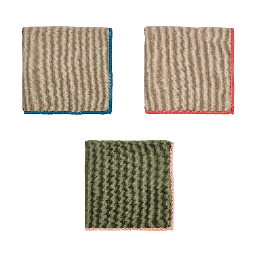 OYOY Mundus Mikrofasertuch 30x30 cm 3-teilig Olive-clay