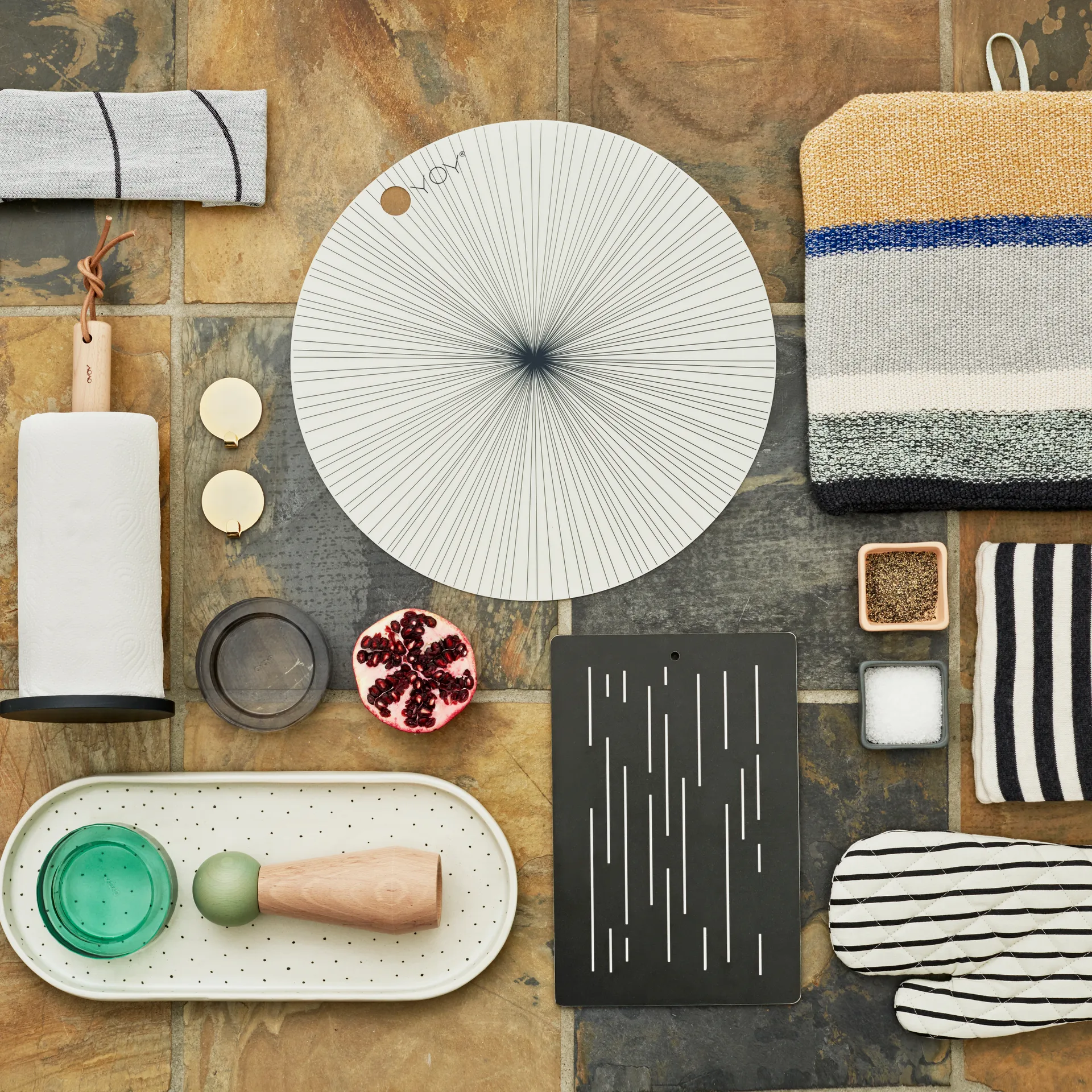 OYOY Platzdecke rund 2er Pack, Weiß, schwarz gestreift OYOY