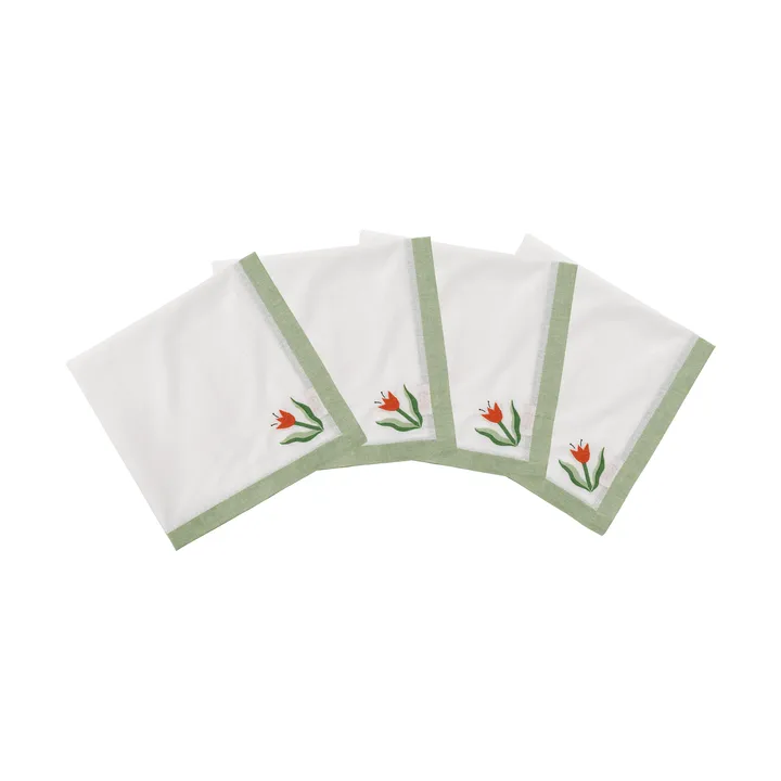 Madelen Möllard Tulip Baumwollserviette - Hellgrün, 4er-Pack, 45x45 cm - Pick a Poppy