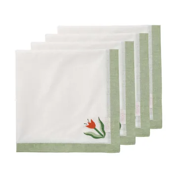 Madelen Möllard Tulip Baumwollserviette - Hellgrün, 4er-Pack, 45x45 cm - Pick a Poppy