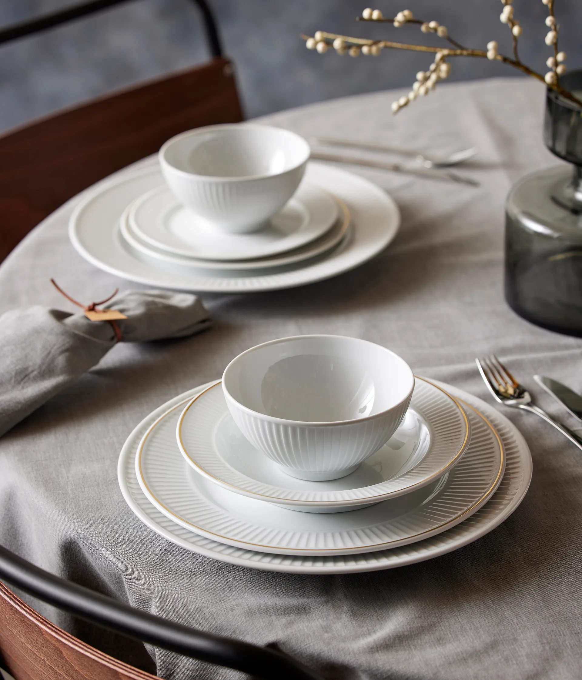 Plissé Teller mit Goldrand Ø28cm, Weiß Pillivuyt