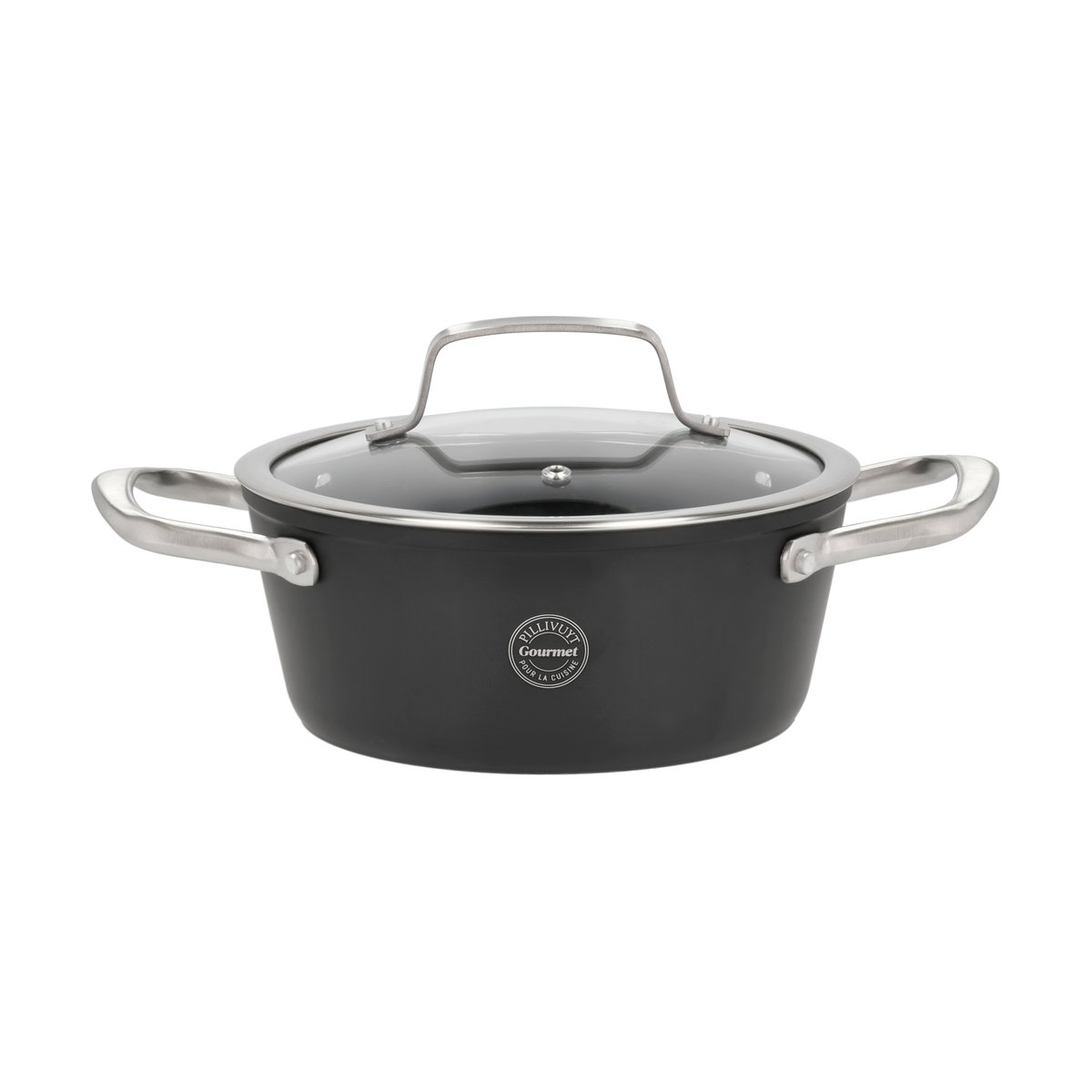 Pillivuyt Travo Topf mit Glasdeckel 2,1 l Schwarz-Aluminium