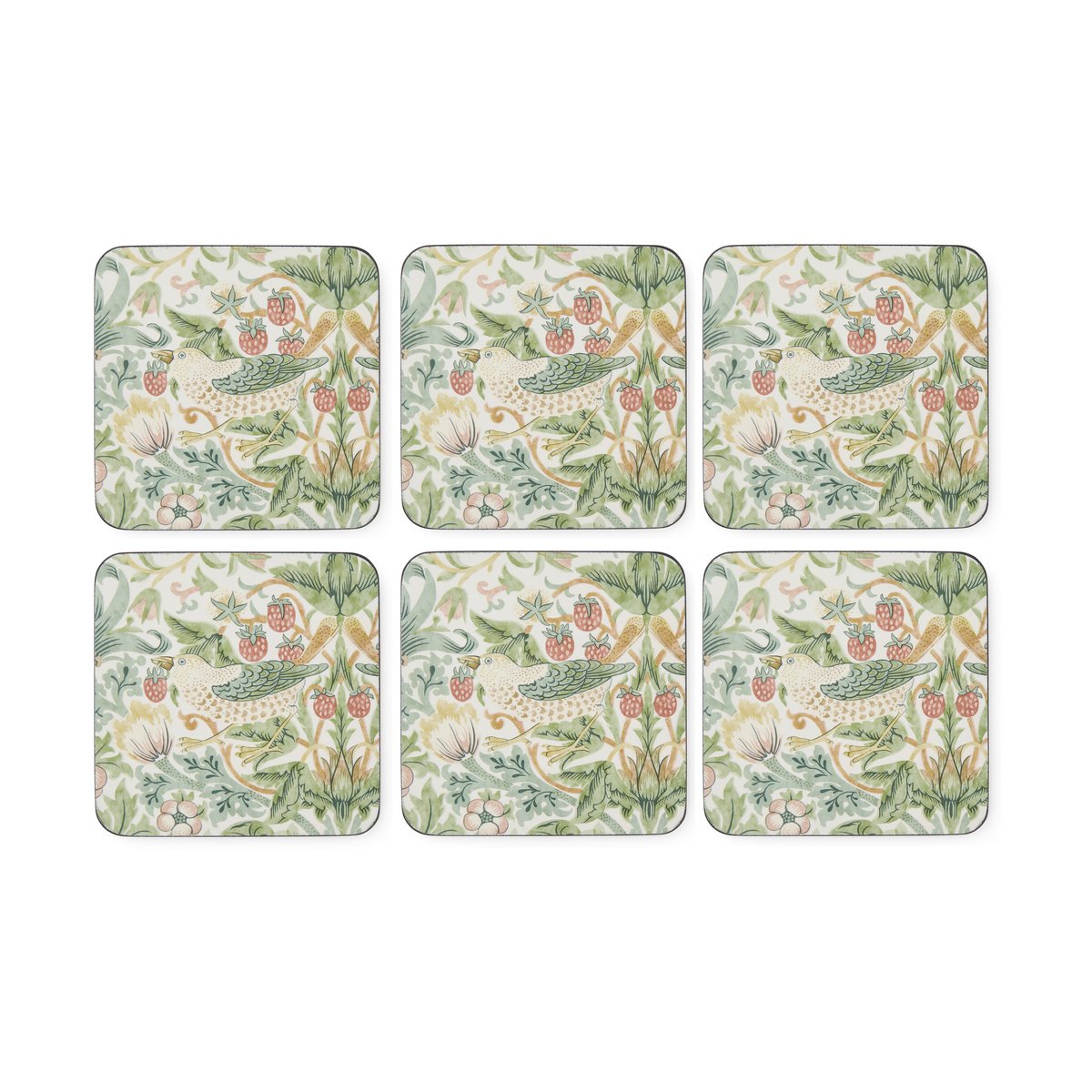 Pimpernel Strawberry Thief Glasuntersetzer 6er Pack Green