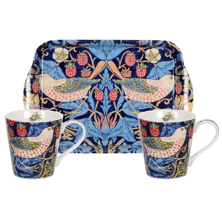 Strawberry Thief Tasse und Tablett Set - Blau - Pimpernel