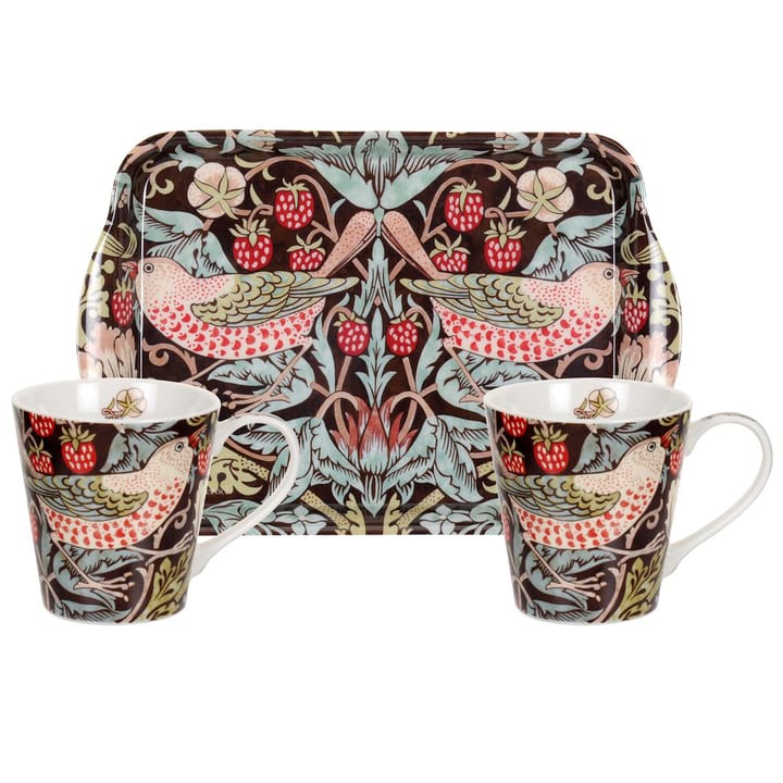 Strawberry Thief Tasse und Tablett Set - Braun - Pimpernel