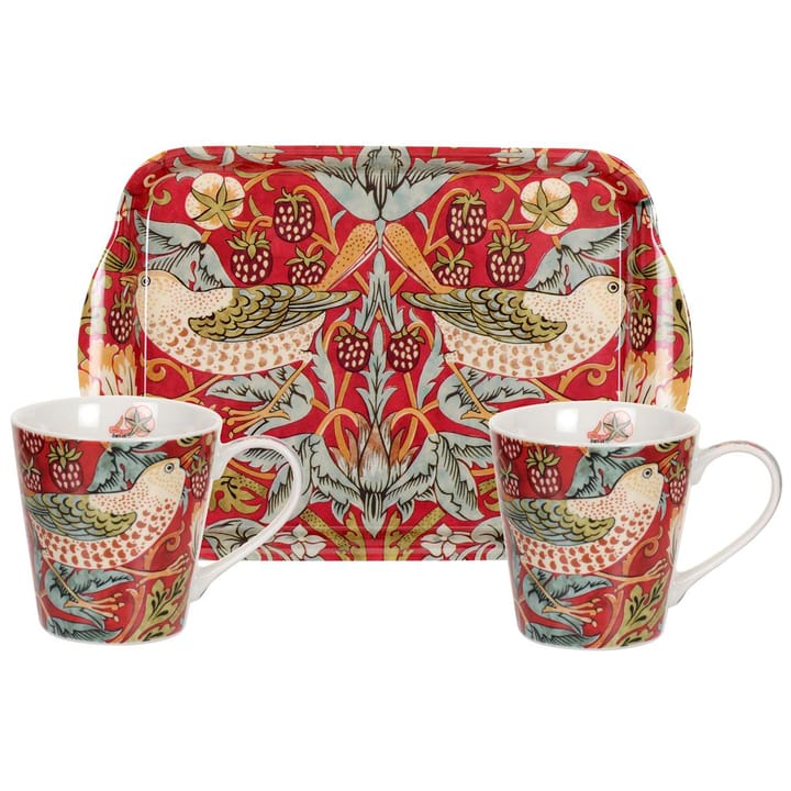 Strawberry Thief Tasse und Tablett Set - Rot - Pimpernel