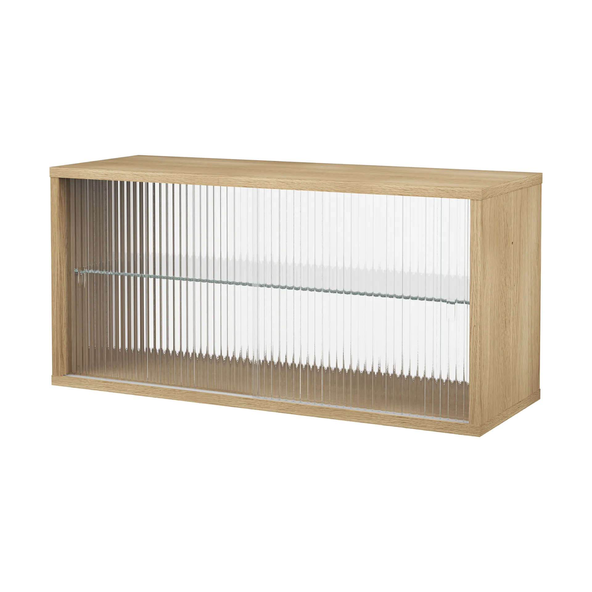 Pira Vitrinenschrank, Gebeizte Eiche-geriffeltes Glas, 90x31 cm, Glasrücken Pira