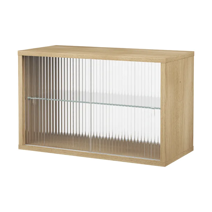Pira Vitrinenschrank - Geweißte Eiche-geriffeltes Glas, 70x31 cm, 4‑türig - Pira