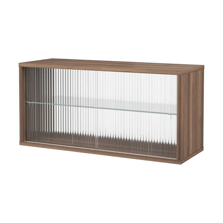 Pira Vitrinenschrank - Walnuss-geriffeltes Glas, 90x31 cm, 4-türig - Pira
