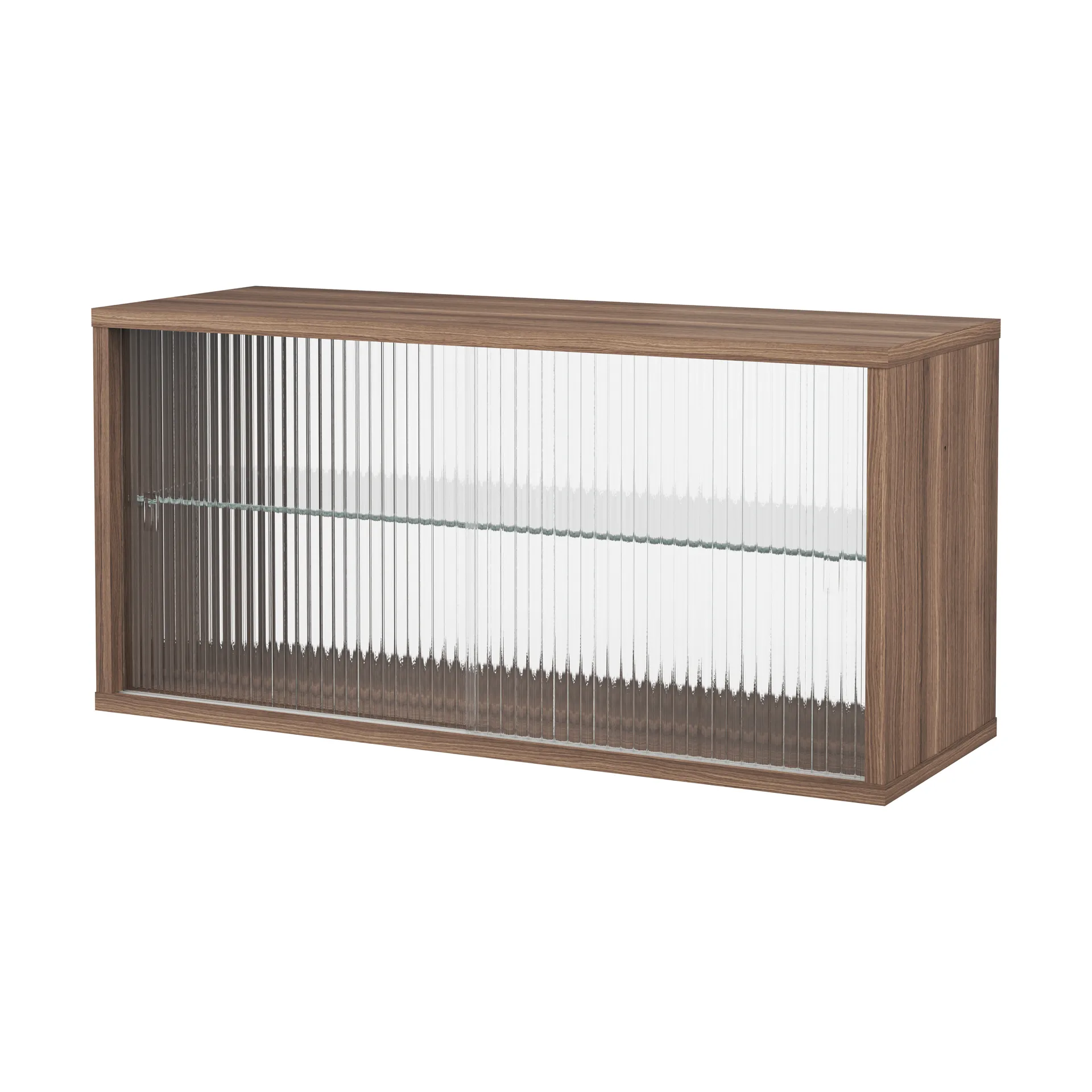 Pira Vitrinenschrank, Walnuss-geriffeltes Glas, 90x31 cm, Glasrückseite Pira