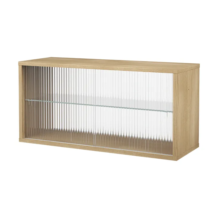Pira Vitrinenschrank - Weiß gekeichte Eiche-geriffeltes Glas, 90x31 cm, 4 Türen - Pira