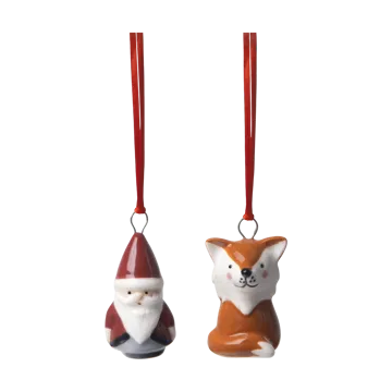 Fox & Santa Dekorationsanhänger 2-teilig - Rot-weiß-braun - Pluto Design