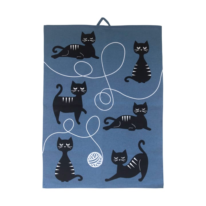 Katzenfamilie Geschirrtuch 50x70 cm - Blau-Schwarz-Weiß - Pluto Design