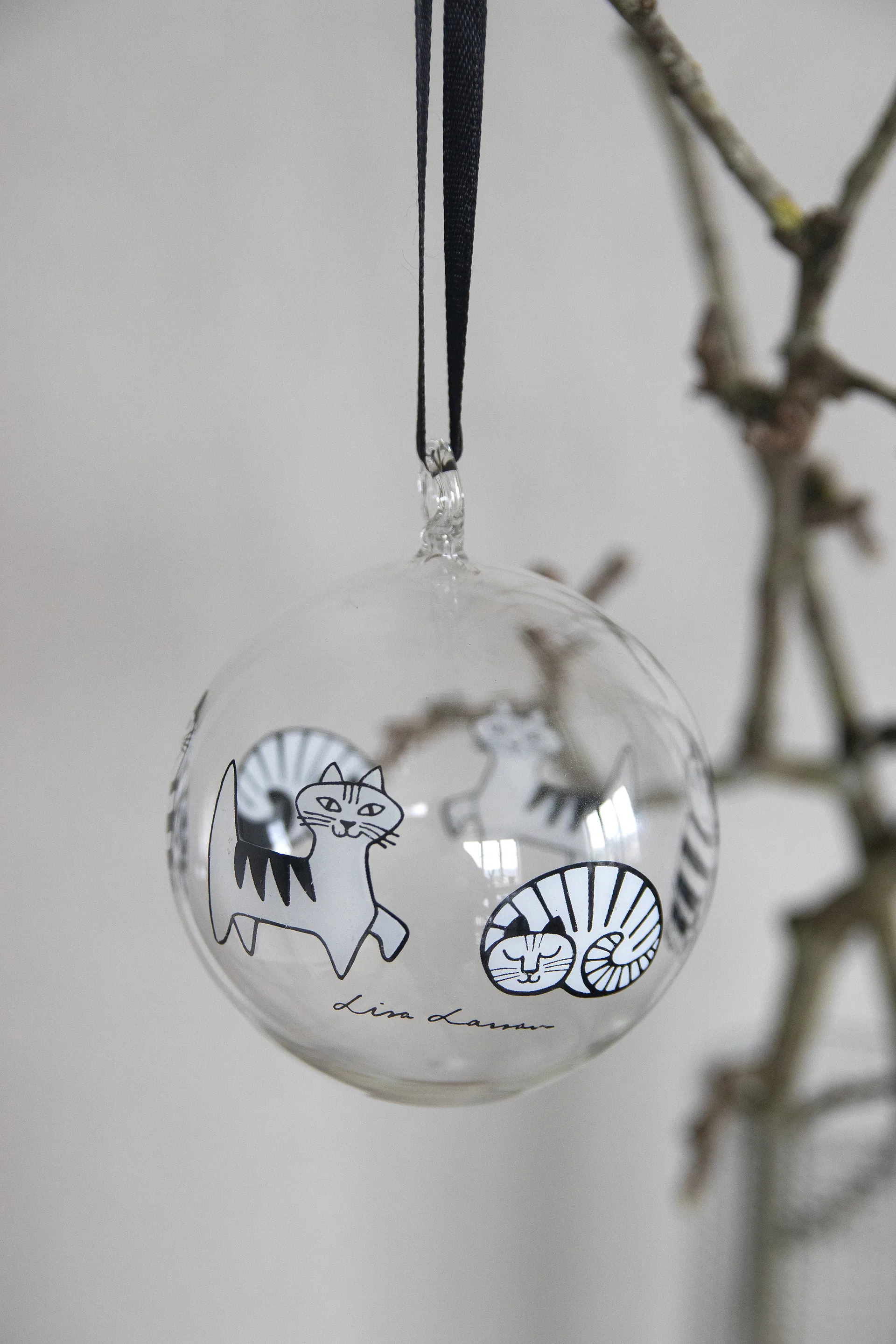 Lisa Larson Katzen Weihnachtskugel, White-black Pluto Design