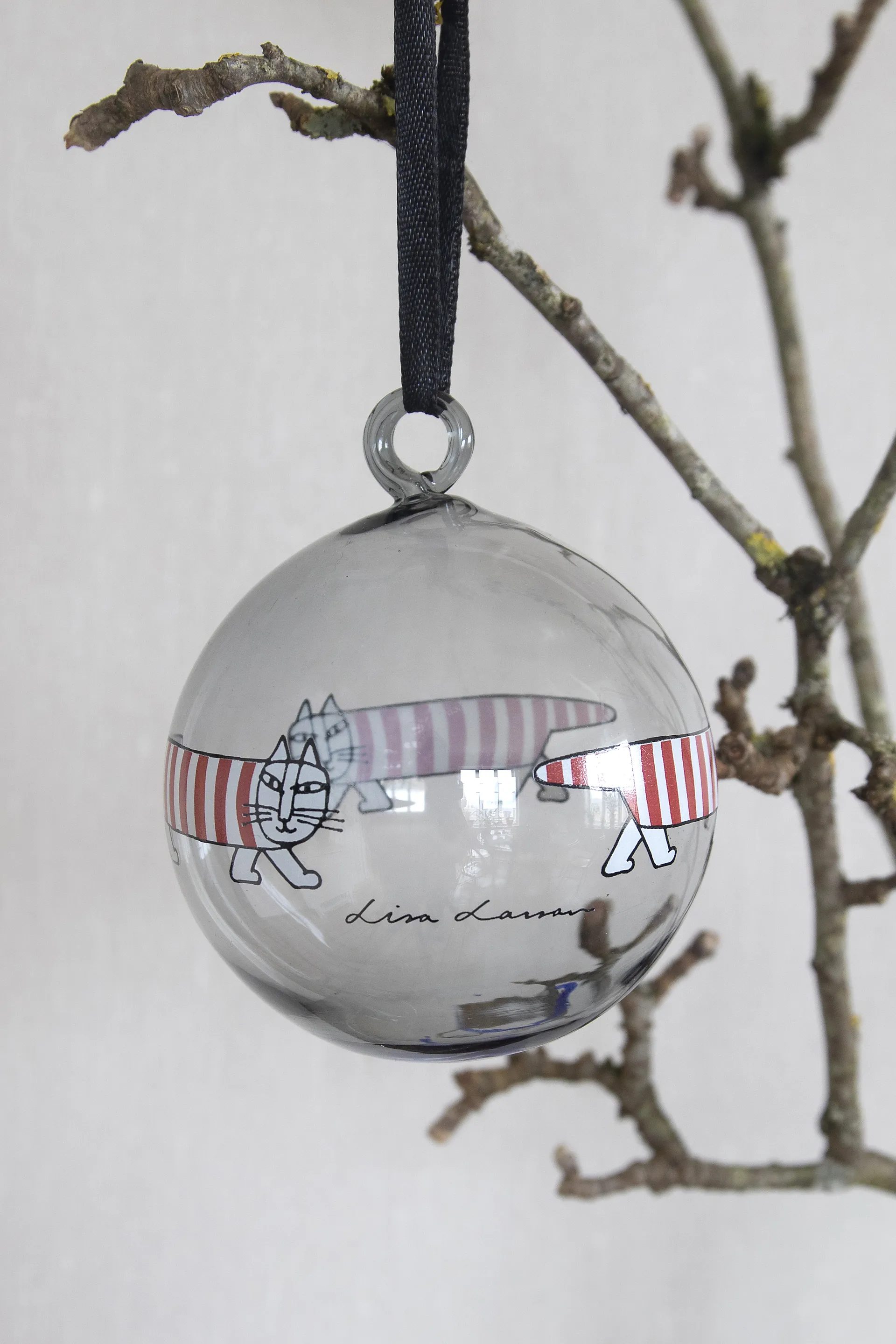 Lisa Larson Mikey Weihnachtsbaumkugel, Silver-red-white Pluto Design