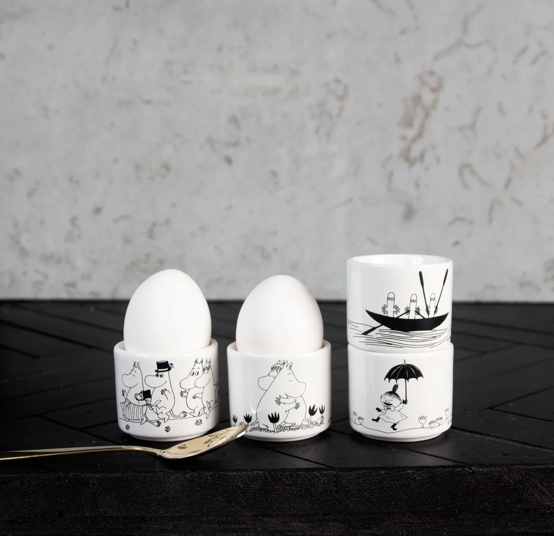 Mumin Eierbecher 4 Teile, Weiß Pluto Design