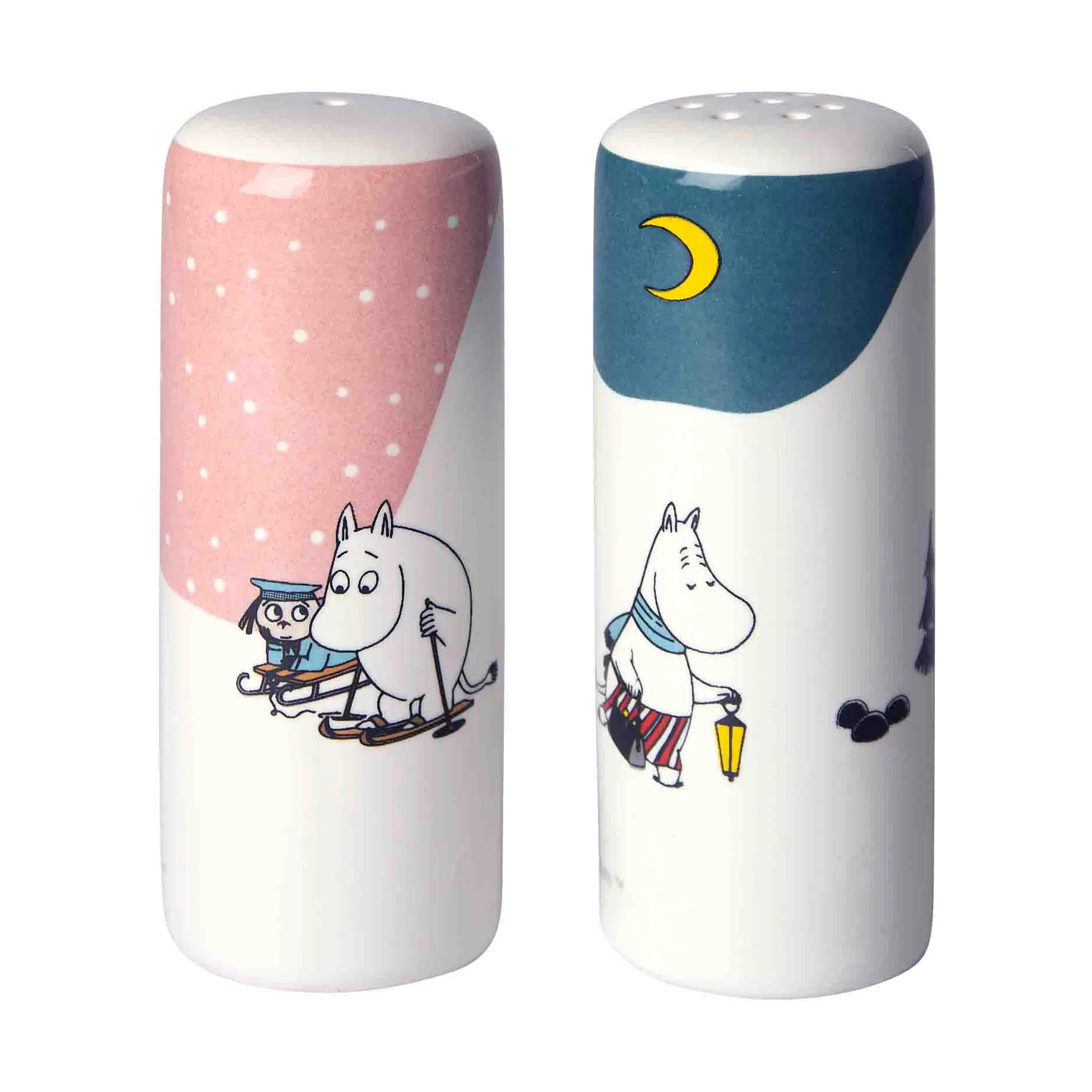 Mumin Winter Salz- & Pfefferstreuer, Rosa-blau-weiß Pluto Design