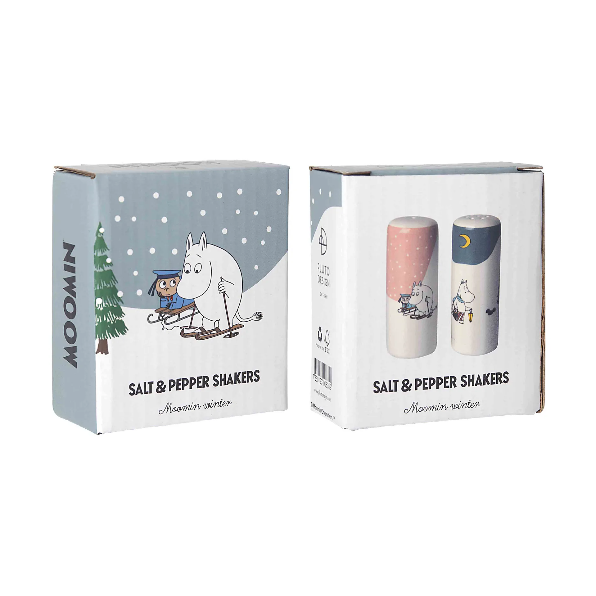 Mumin Winter Salz- & Pfefferstreuer, Rosa-blau-weiß Pluto Design