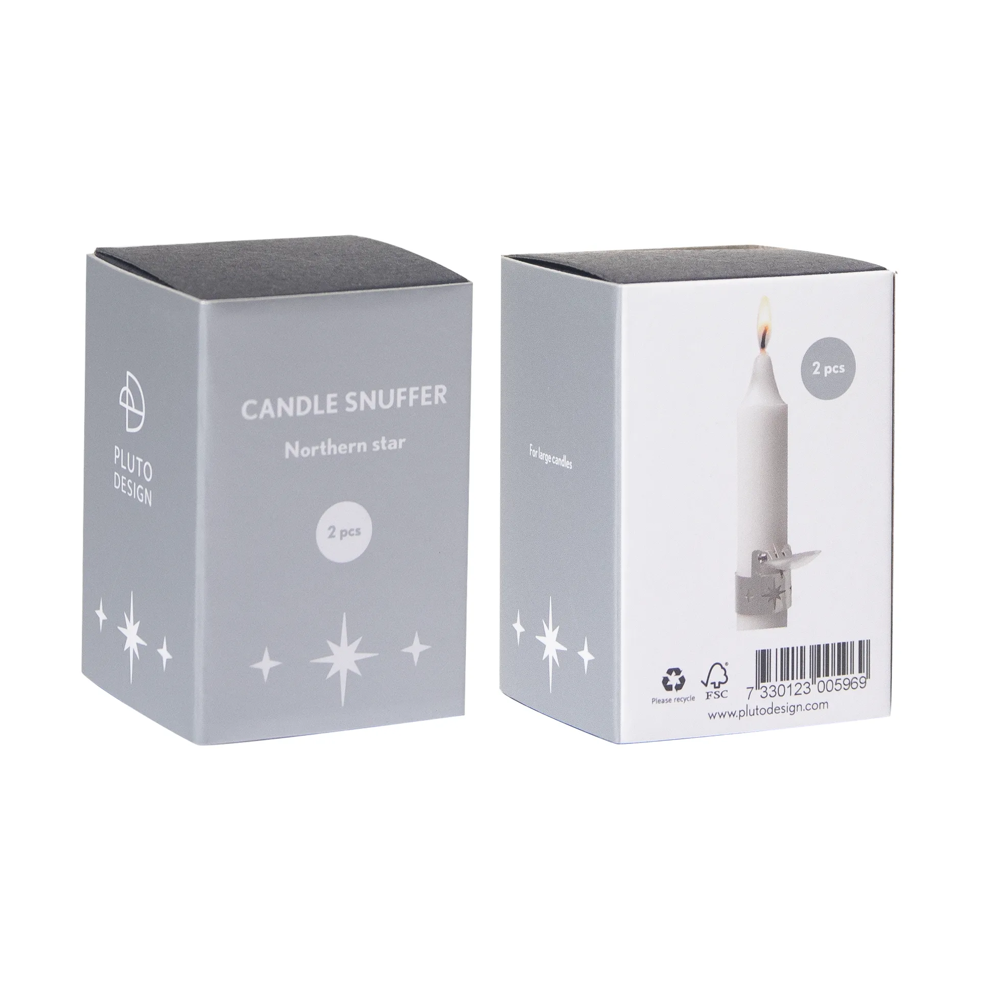 Northern star Kerzenlöscher 2er-Pack, Silber Pluto Design