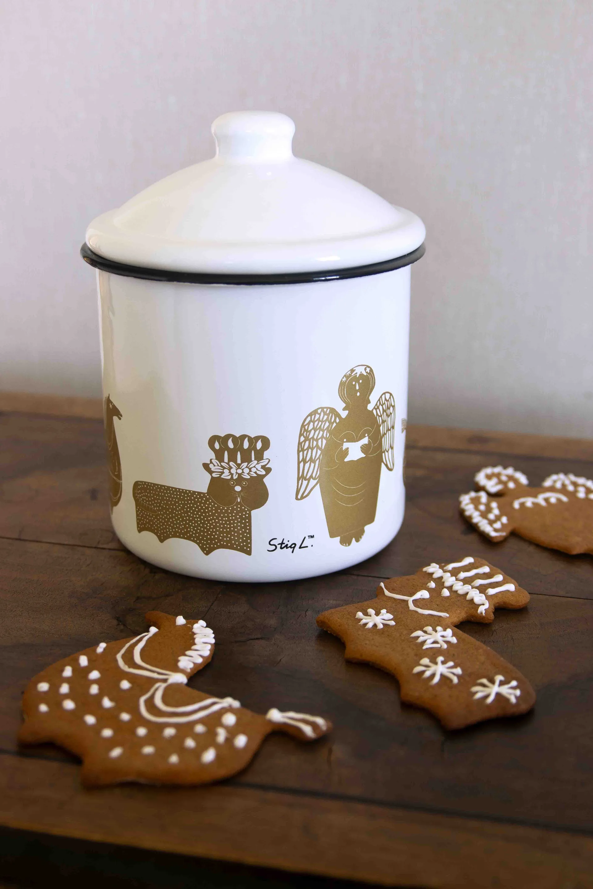 Stig L Gingerbread Dose, Weiß-Gold Pluto Design
