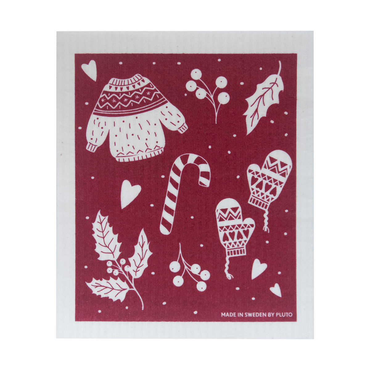 Pluto Design Winter Geschirrtuch 17x20 cm Rot-Grau