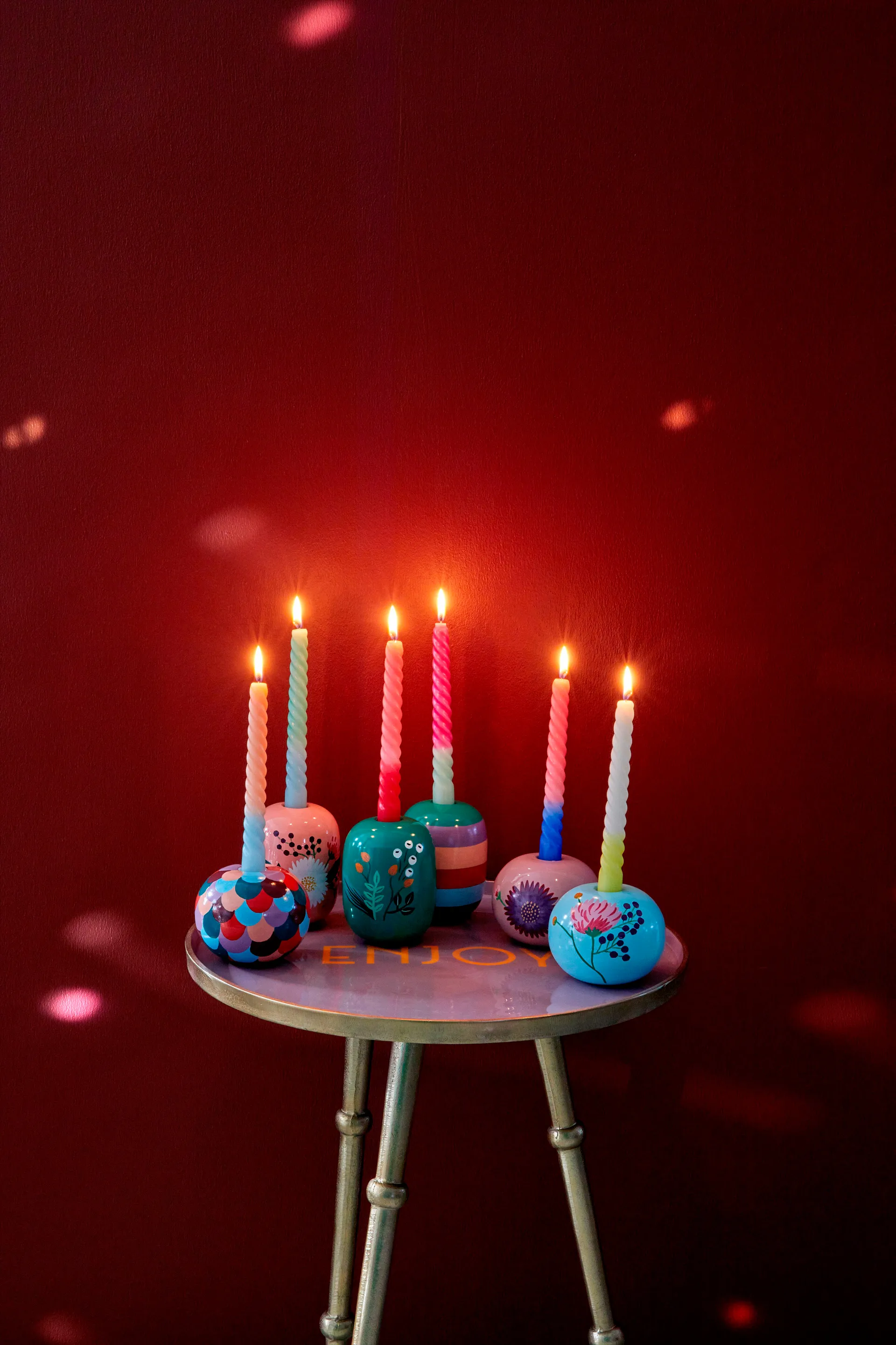 Rice Kerzenhalter Ø10cm, Mint-handpainted flower RICE