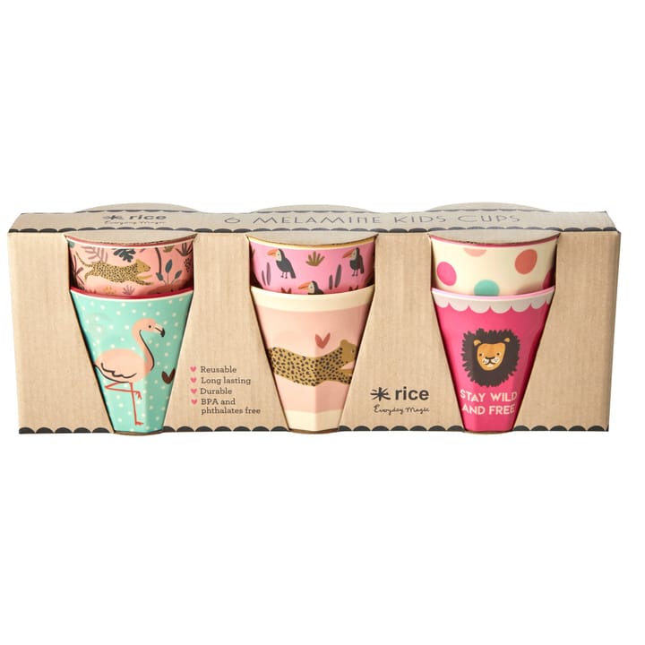 Rice Kinderbecher Jungle animals 6er Pack, Rosa-multi RICE