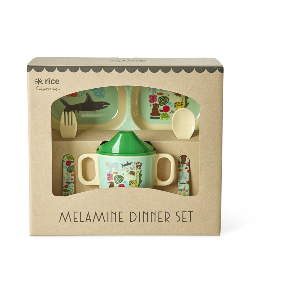 RICE Rice Kindergeschirr 4 Teile Wildlife mint