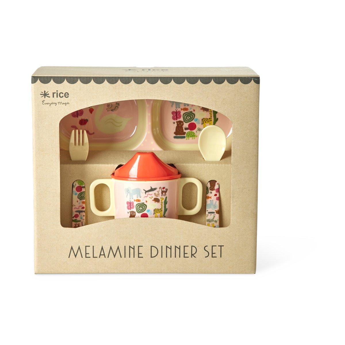 RICE Rice Kindergeschirr 4 Teile Wildlife pink