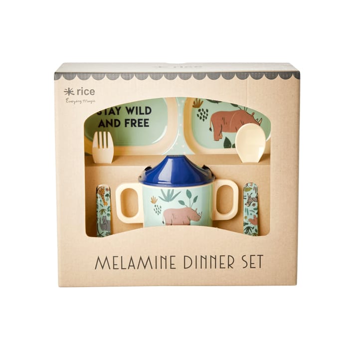 Rice Kindergeschirr Jungle animals 4 Teile - Blau - RICE