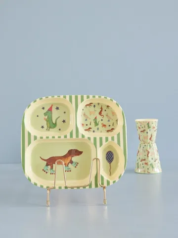 Rice Kinderteller Melamin 4 Fächer - Animal print-green - RICE