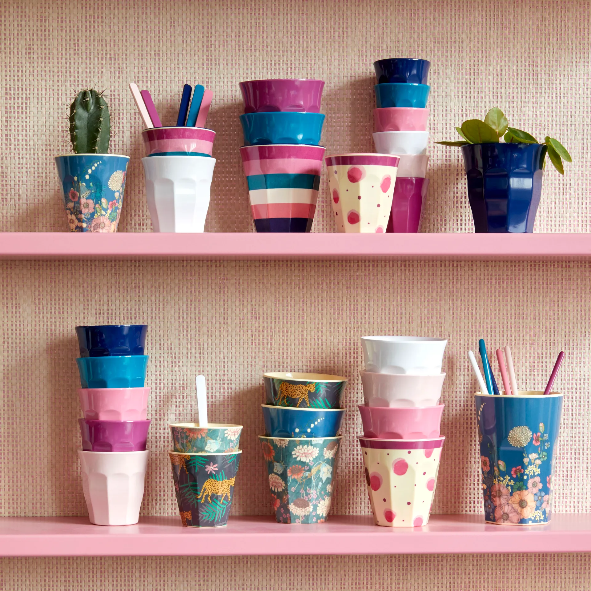 Rice Melaminbecher medium, Leopard and leaves RICE