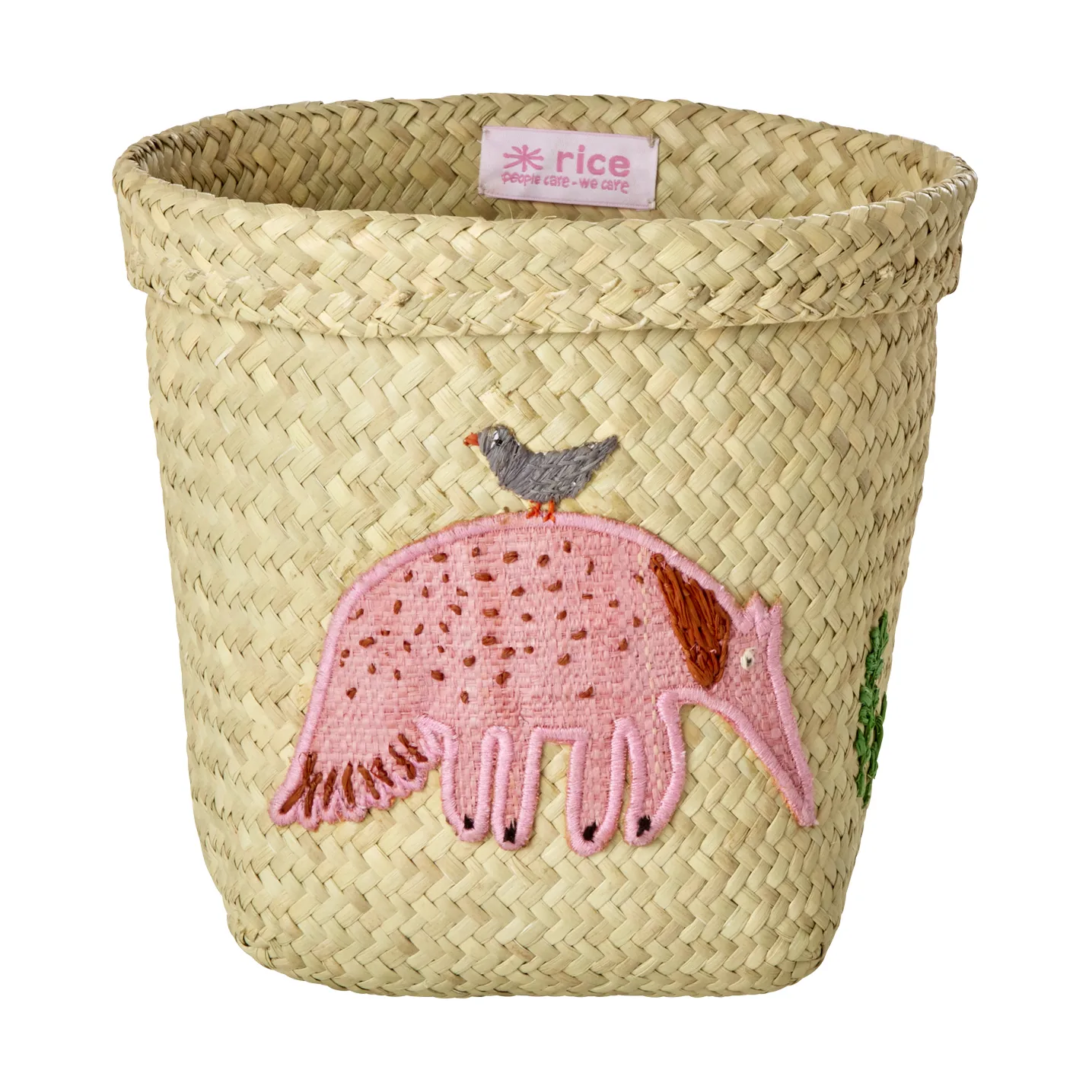 Rice Raffia Aufbewahrungskorb rund 2 Teile, Animal Embroidery-Pink-orange RICE