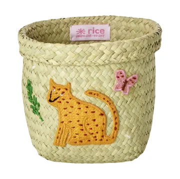 Rice Raffia Aufbewahrungskorb rund 2 Teile - Animal Embroidery-Pink-orange - RICE