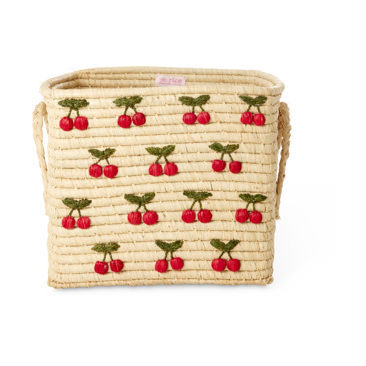 RICE Rice Raffia Korb mit Griff 30 x 30cm Kirsche