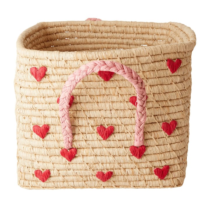 Rice Raffia Korb mit Griff 30 x 30cm - Red hearts - RICE