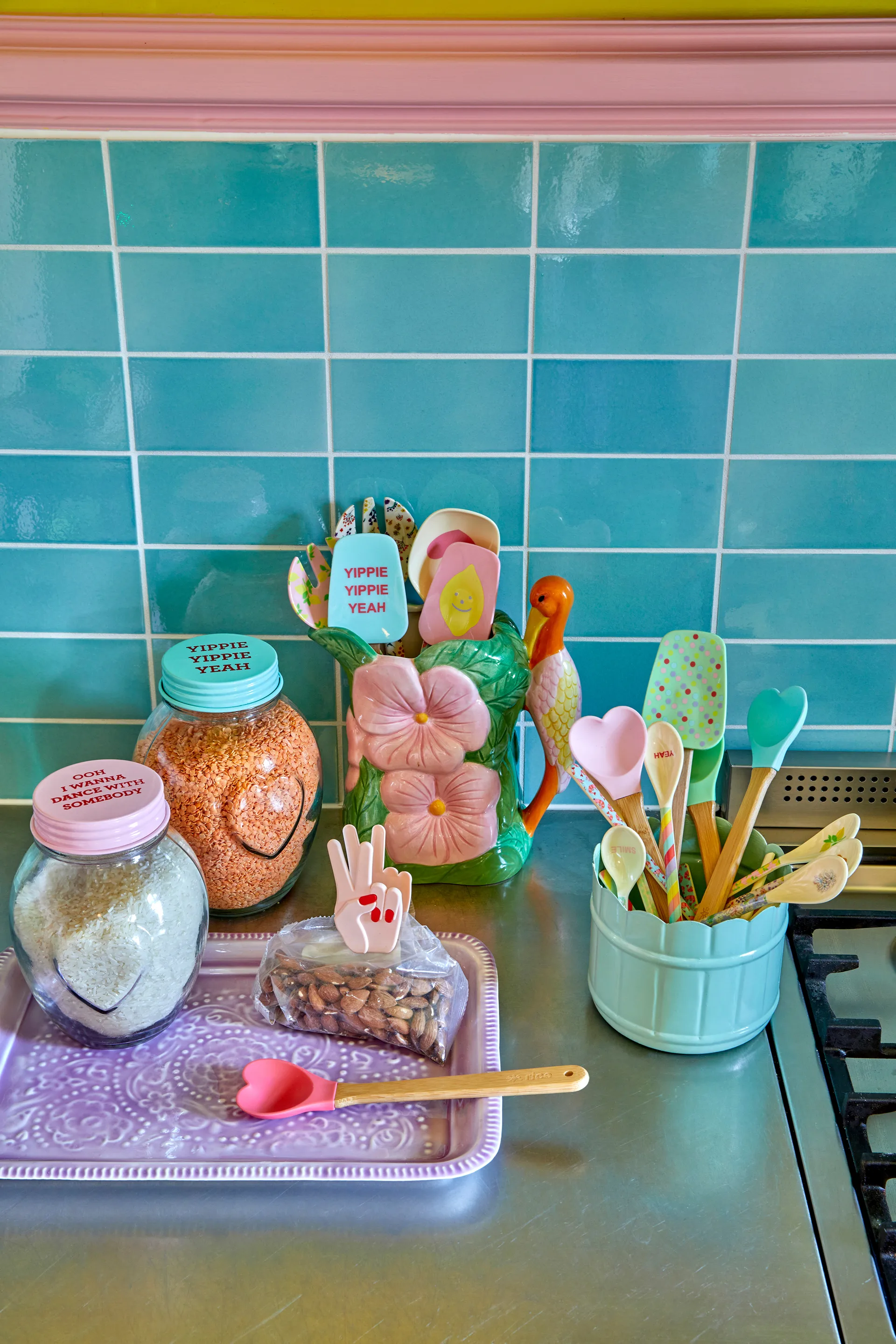 Rice Silikonlöffel mit Bambusshaft 23cm 2 Teile, Red-pink RICE