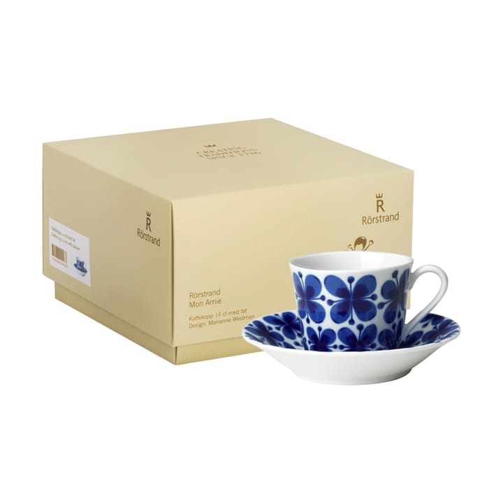 Mon Amie Tasse mit Untertasse 14 cl Geschenkverpackung - Blau-Weiß - Rörstrand
