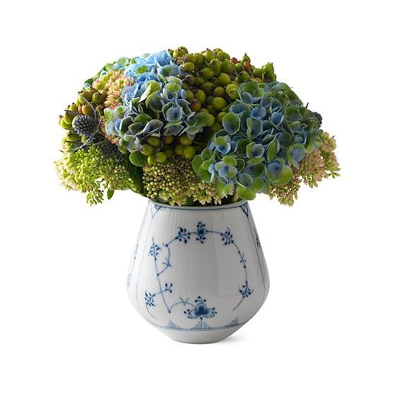 Blue Fluted Plain gerippt Vase - 15cm - Royal Copenhagen