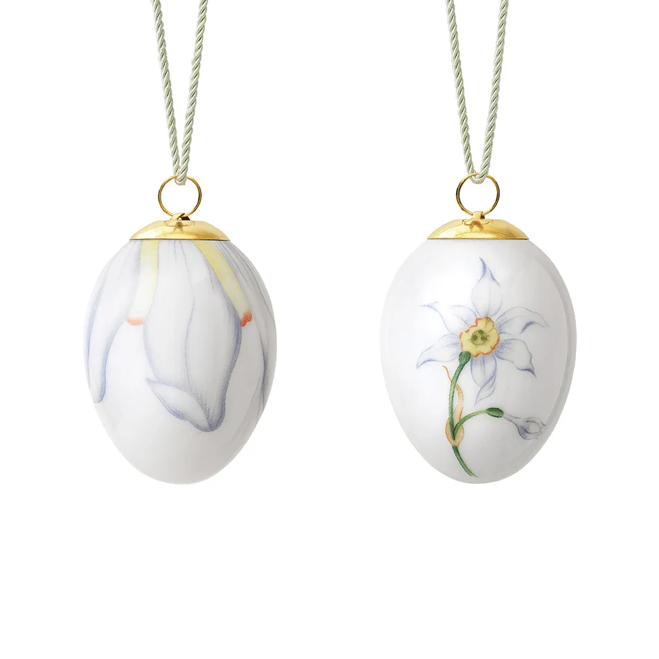 Royal Copenhagen Osterei 2022 6cm 2 Teile, Narzissenknospe des Dichters und Blätter Royal Copenhagen