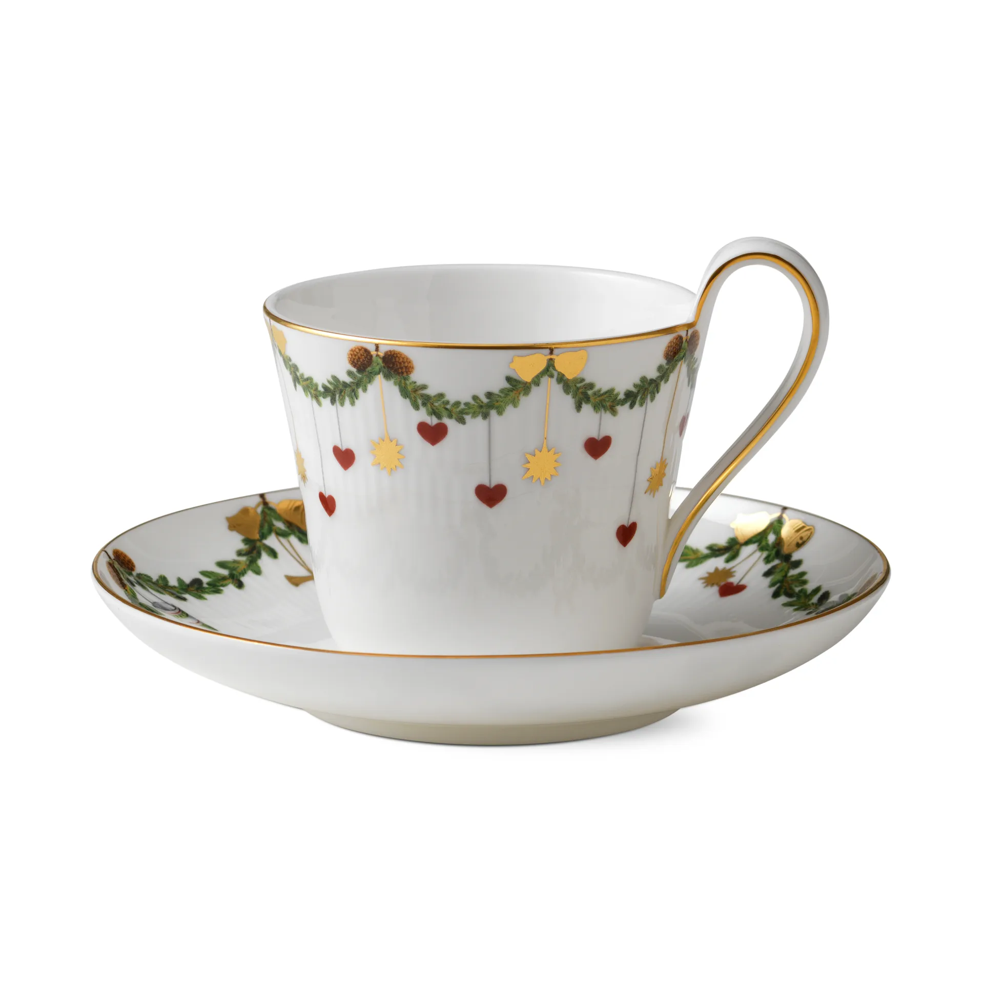 Star Fluted Christmas Tasse mit Untertasse, 24cl - hoher Henkel Royal Copenhagen