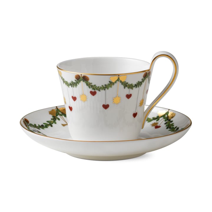 Star Fluted Christmas Tasse mit Untertasse - 24cl - hoher Henkel - Royal Copenhagen