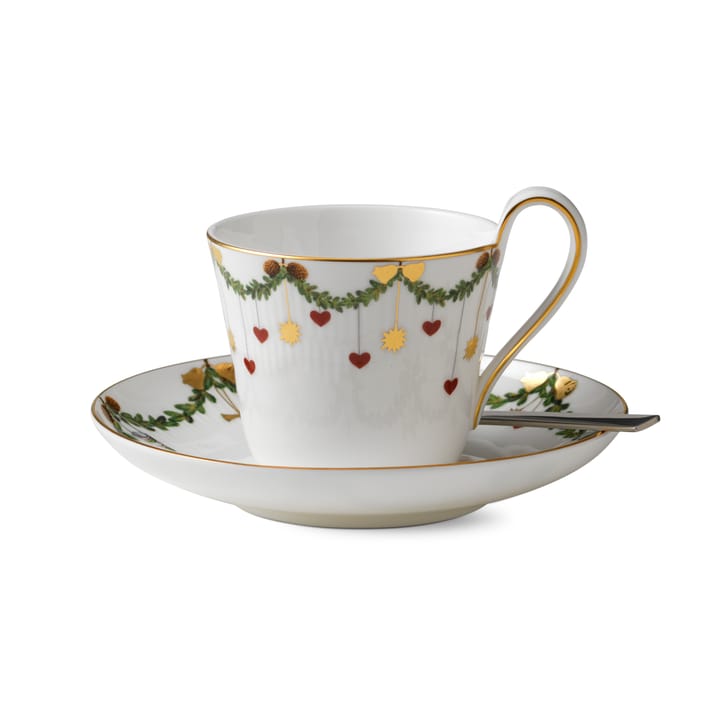 Star Fluted Christmas Tasse mit Untertasse - 24cl - hoher Henkel - Royal Copenhagen