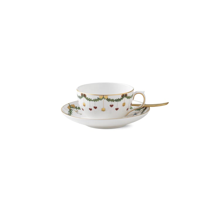 Star Fluted Christmas Tasse mit Untertasse, 32 cl - niedriger Griff Royal Copenhagen
