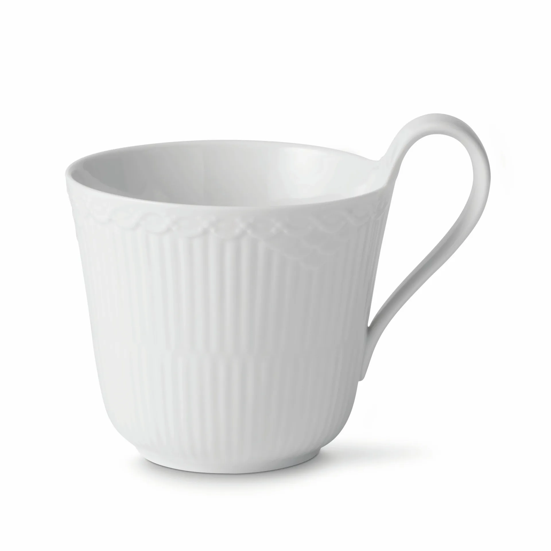 White Fluted Half Lace Tasse mit Henkel hoch, 33cl Royal Copenhagen